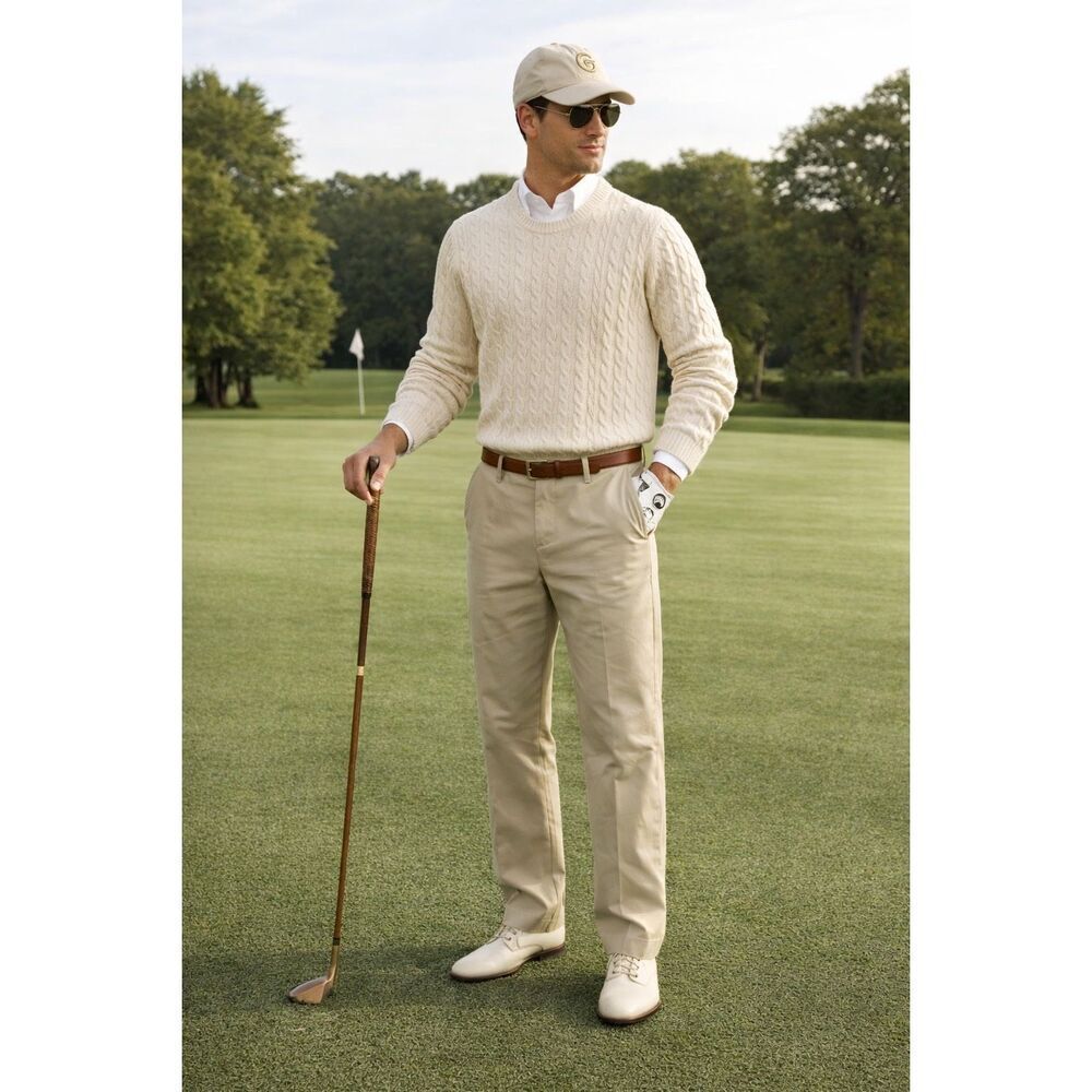 J. Lindeberg Mens Khaki Stockholm Classic Chino Performance Golf Pants Size 34